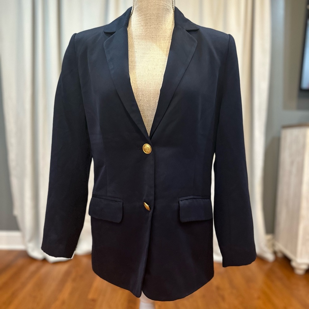 Appleseed’s navy blue gold button front blazer women’s size 6 EUC